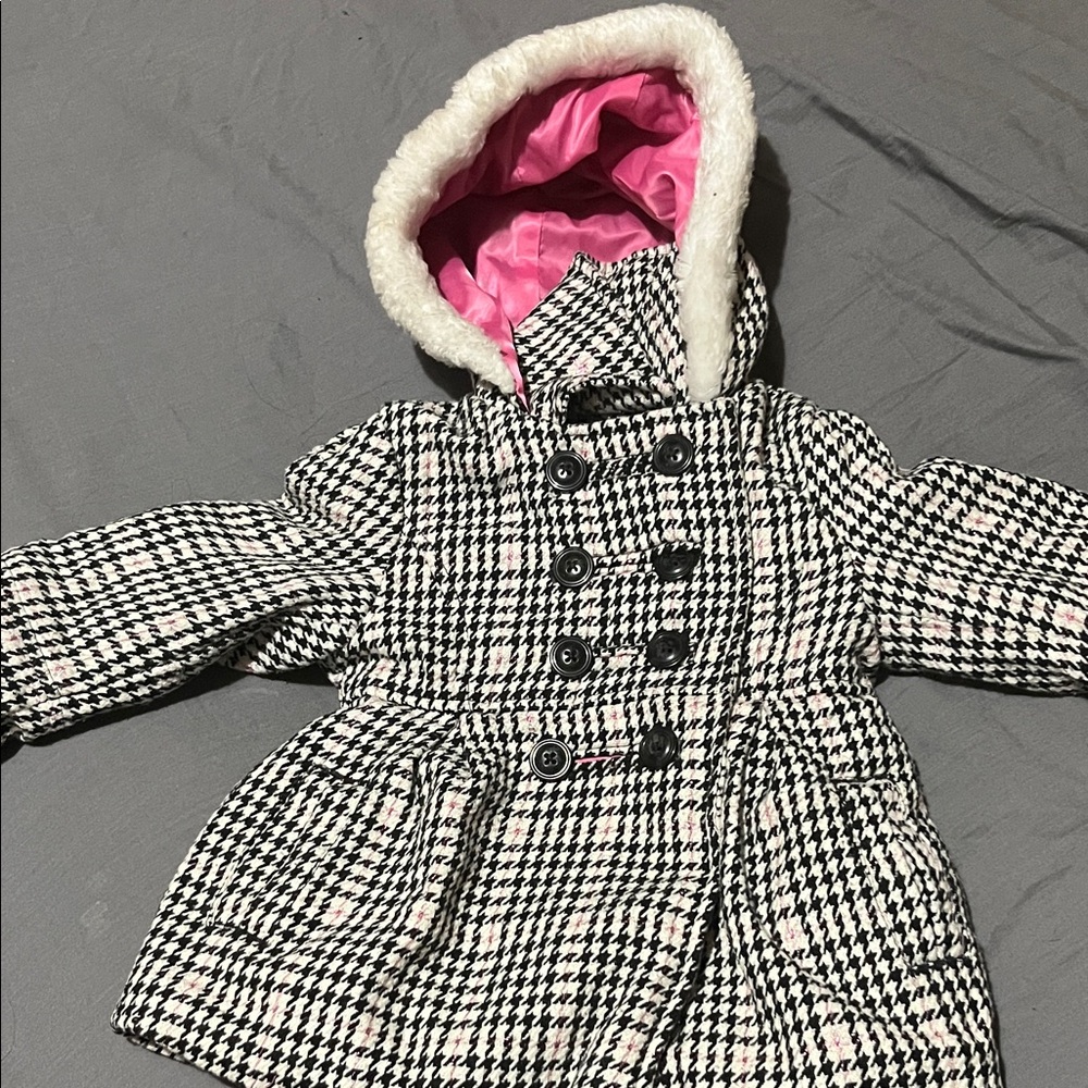 OshKosh B'gosh Black and White Houndstooth Coat with Pink Lining